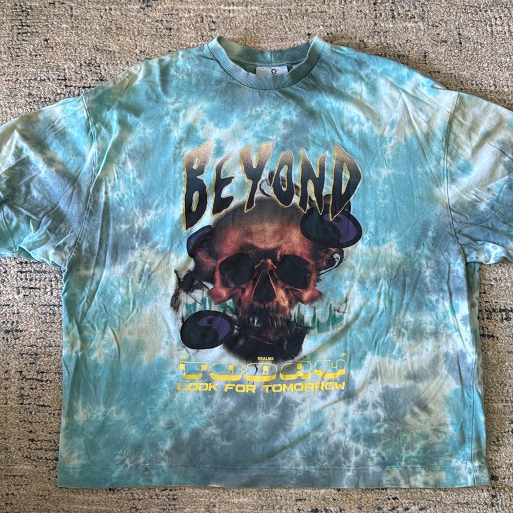 Collusion Blue Tie Dye Skull Oversized T-Shirt (size Medium)